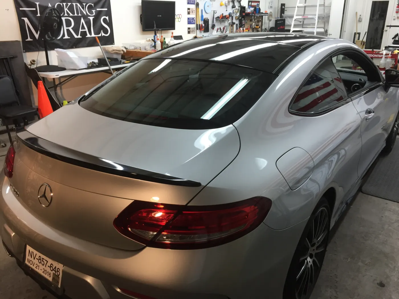 Coupe taken from factory silver to a champagne-gold colour change, roof left contrasting.